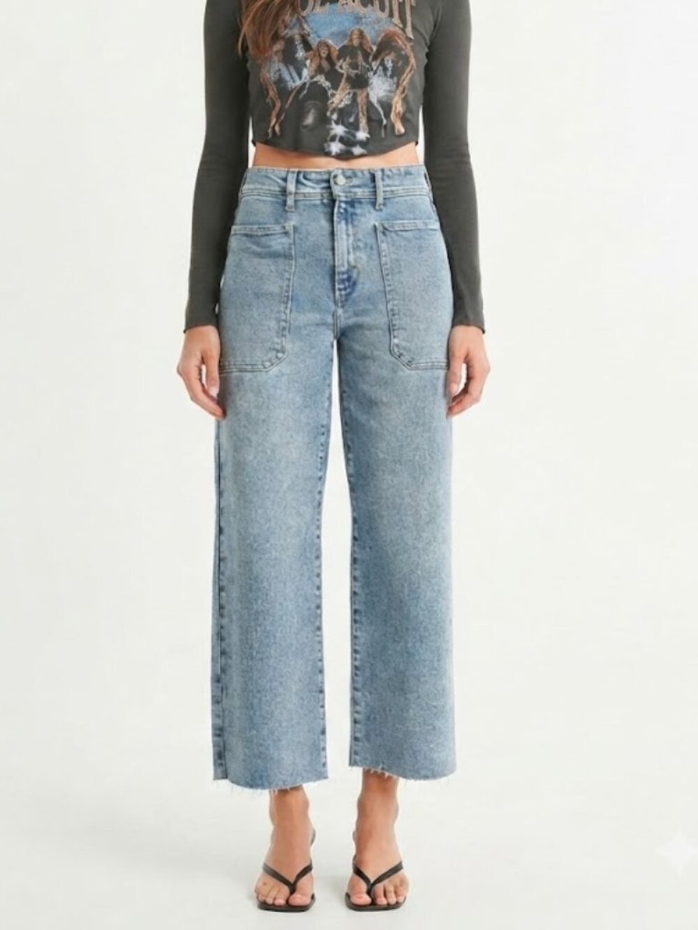 Just Black Denim The Nautical Wide Leg Jeans Light Wash Size 26